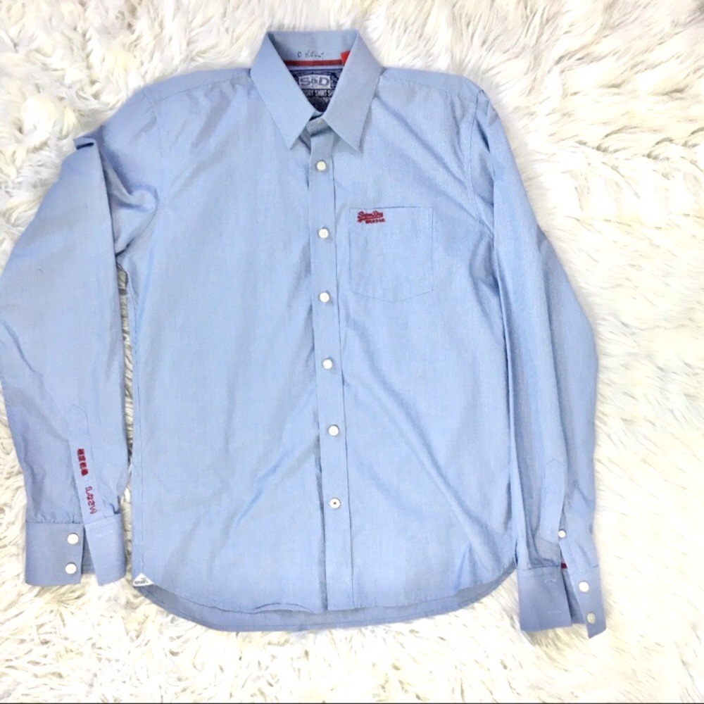 SUPERDRY BUTTON DOWN BLUE WHITE DRESS SHIRT SZ XL.